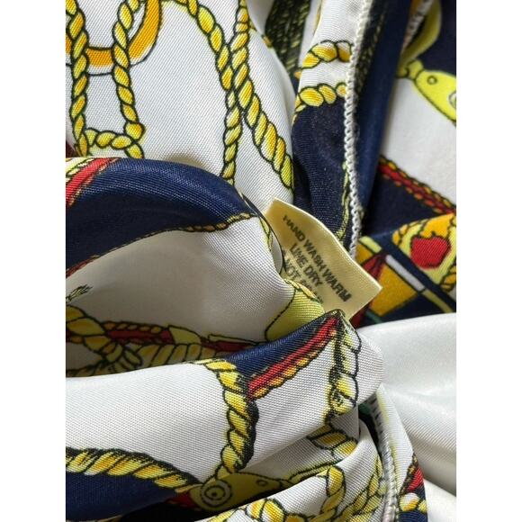 Vintage Neck Wrap Satin Scarf Navy Blue Gold White Silky Brooch Accessory Piece - Picture 5 of 5